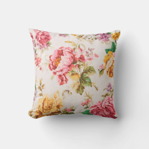 Coussin Fleurs roses et jaunes exquises. Shabby Chic