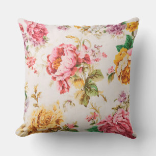 Coussin Fleurs roses et jaunes exquises. Shabby Chic