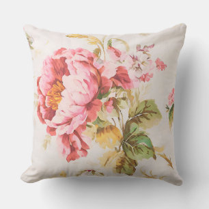 Coussin Fleurs roses et jaunes exquises. Shabby Chic