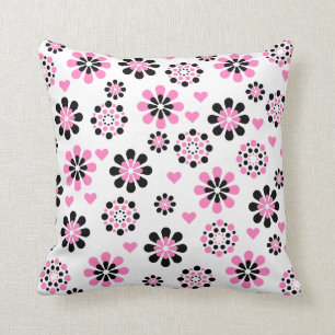 Coussin Fleurs roses et noires