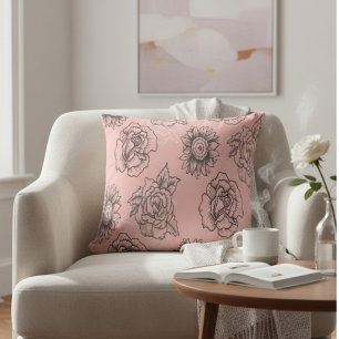 Coussin Fleurs roses et noires