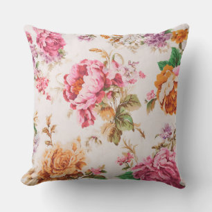 Coussin Fleurs roses et orange exquises. Shabby Chic