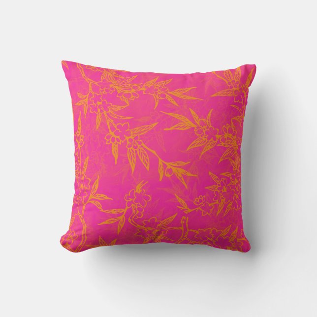 Coussin Fleurs roses et oranges d'agrume (Recto)