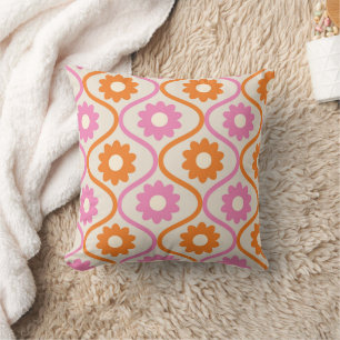 Coussin Fleurs roses et oranges rétro à l'oignon du milieu