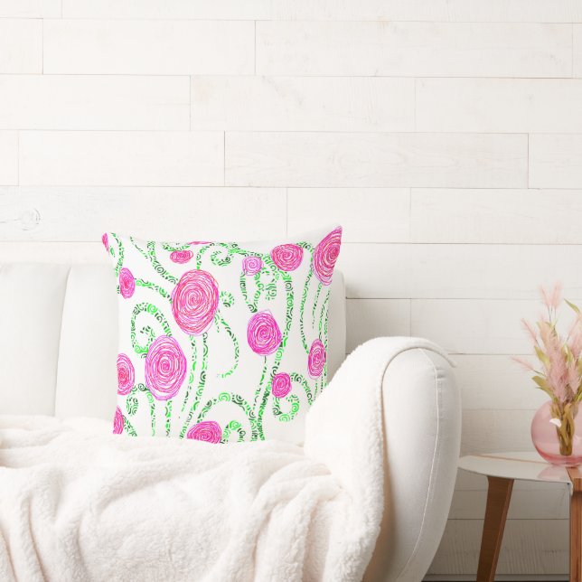 Coussin Fleurs roses et vertes (Canapé)