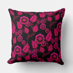Coussin Fleurs roses, feuille rose, art populaire