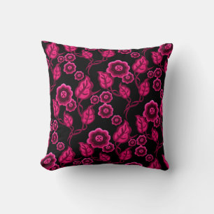 Coussin Fleurs roses, feuille rose, art populaire