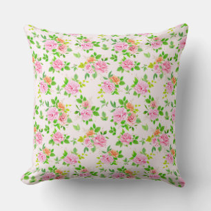 Coussin Fleurs Roses florales avec Motif Feuille vert