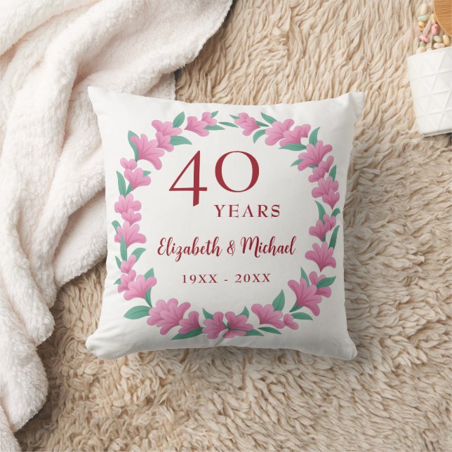 Coussin Fleurs roses florales rubis 40e Anniversaire couro (Couverture)