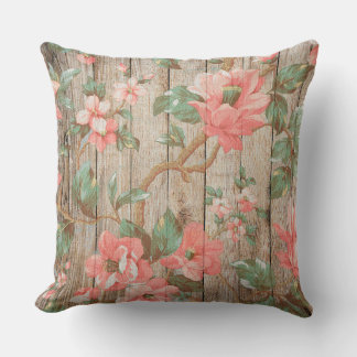 Coussin Fleurs roses florales vertes vintage délicates sur