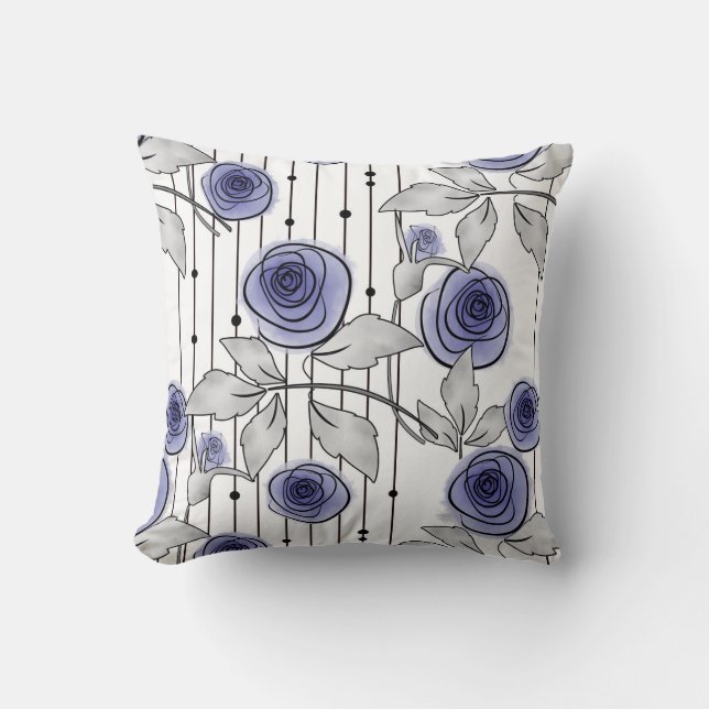 Coussin Fleurs roses modernes Abstraites violet gris blanc (Recto)