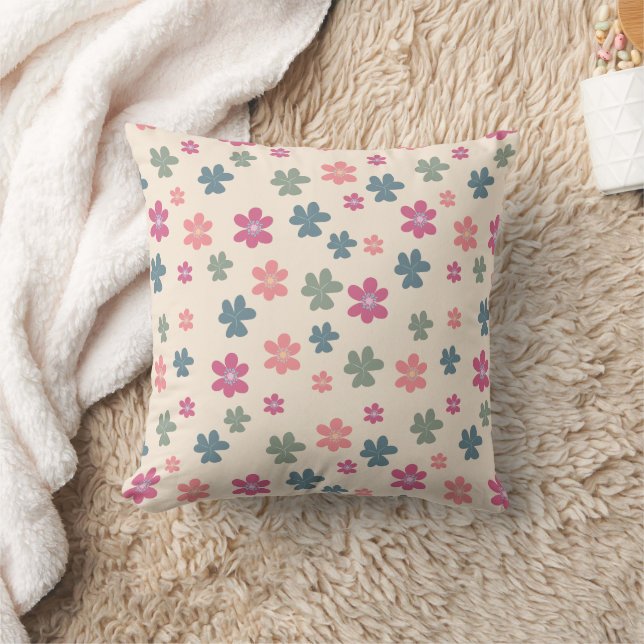 Coussin Fleurs roses Motif sur Arrière - plan beige (Couverture)