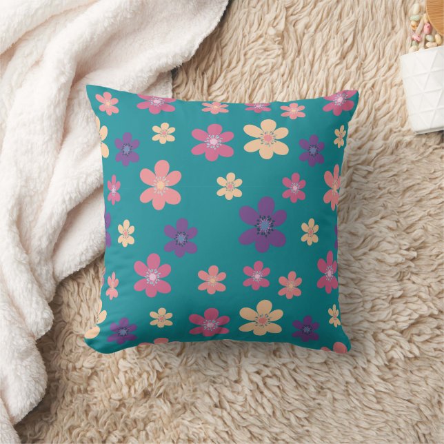 Coussin Fleurs roses Motif sur Arrière - plan vert foncé (Couverture)