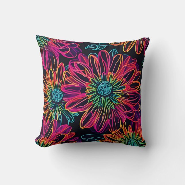 Coussin Fleurs roses Neon (Recto)