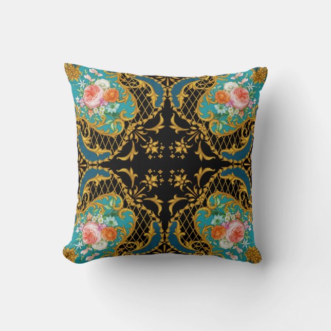 Coussin Fleurs roses orange : Composition Carré (Recto)