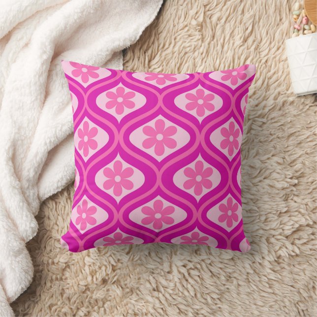 Coussin Fleurs roses rétro sur motif ogee du milieu du siè (Couverture)