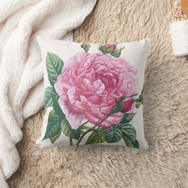 Coussin Fleurs roses roses avec Feuilles verts (Couverture)