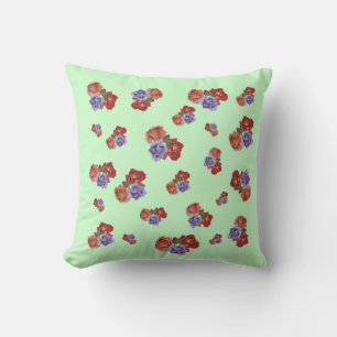 Coussin fleurs roses rouges et bourgeons roses floraux