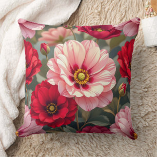 Coussin Fleurs roses, rouges et mauves