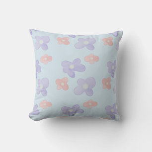 Coussin Fleurs roses sur bleu pastel
