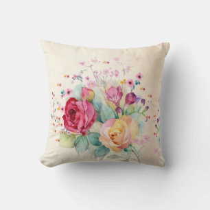 Coussin Fleurs roses sur Ecru