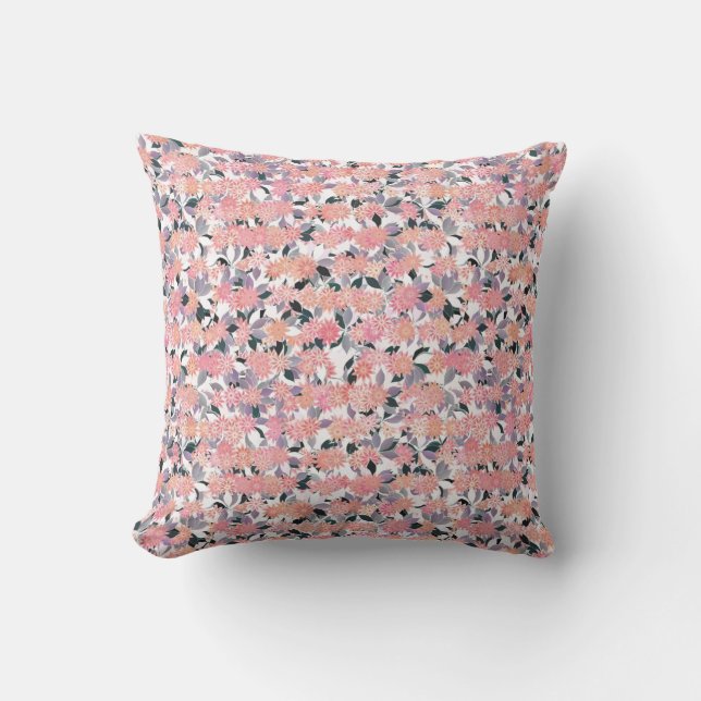 Coussin Fleurs roses sur un arrière - plan de feuilles arg (Recto)