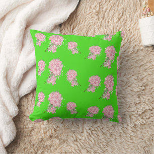 Coussin Fleurs roses sur vert