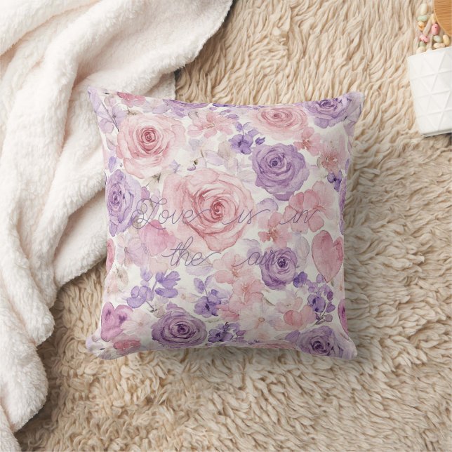 Coussin Fleurs Roses Violettes Blush Cœurs Amour Air (Couverture)