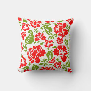 Coussin Fleurs rouges avec des feuilles vertes créent un m