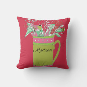Coussin Fleurs Rouges Colorées Dans Une Mug Design Origina