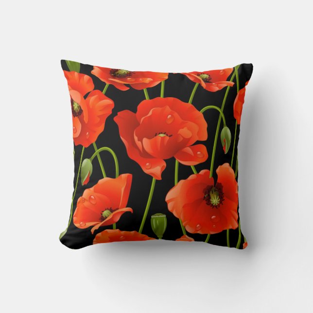 Coussin Fleurs rouges de pavot (Recto)