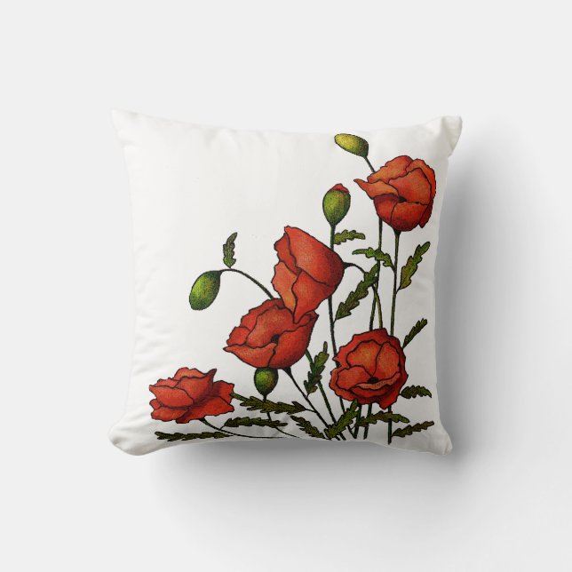 Coussin Fleurs rouges de pavot : Illustrations originales (Recto)