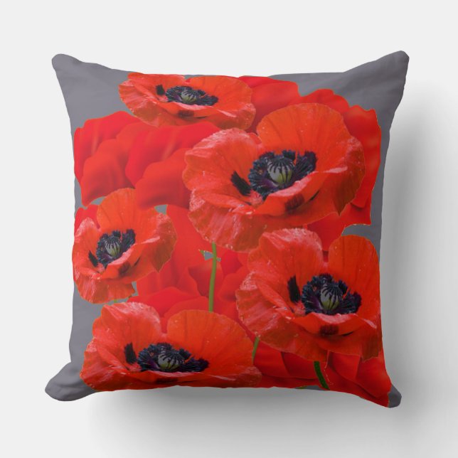 COUSSIN FLEURS ROUGES DE PAVOT ORIENTAL D'ORANGEY (Recto)