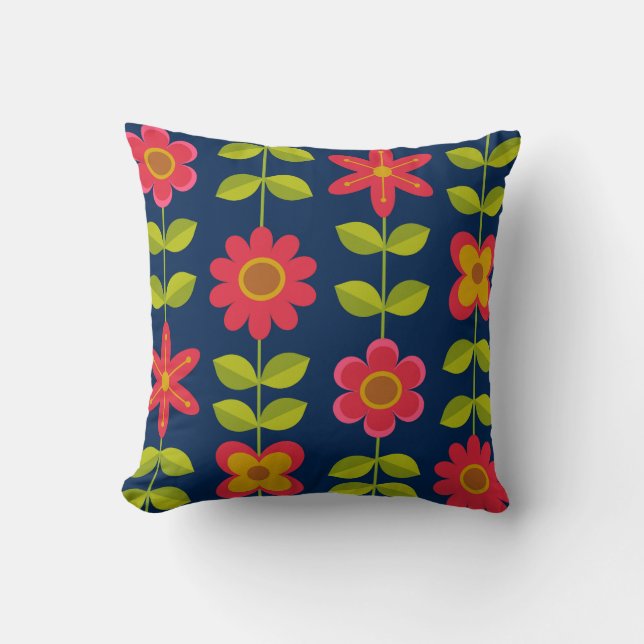 Coussin Fleurs rouges de style moderne du milieu du XXe si (Recto)