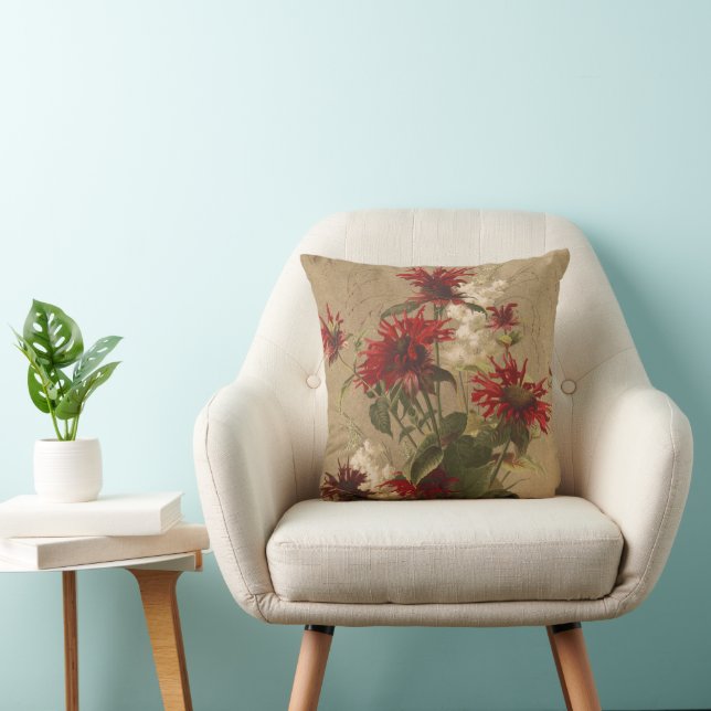 Coussin Fleurs rouges et bordeaux sophistiquées sur fond b (Chaise)