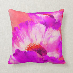 Coussin Fleurs rouges et roses d'aquarelle