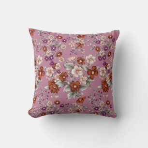 Coussin Fleurs rouges et roses sur un Motif violet