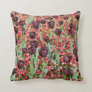 Coussin Fleurs rouges et tulipes foncées