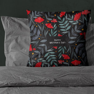 Coussin Fleurs rouges Jardin magique Fête des Mères