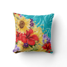 Fleurs rouges, jaunes, violettes sur Aqua