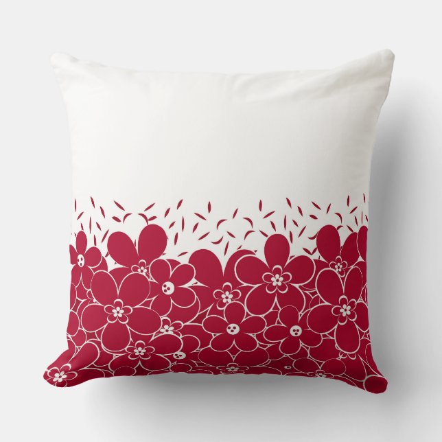 Coussin Fleurs rouges marguerites sur arrière - plan blanc (Recto)