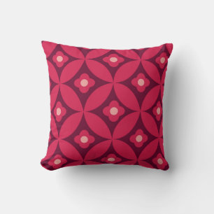 Coussin Fleurs rouges rétro sur les cercles du milieu du s