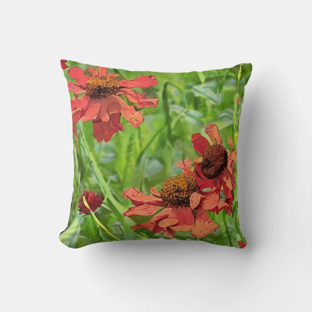 COUSSIN FLEURS ROUGES RUDBECKIA (Recto)