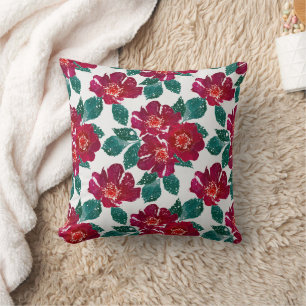 Coussin Fleurs rouges sur blanc.