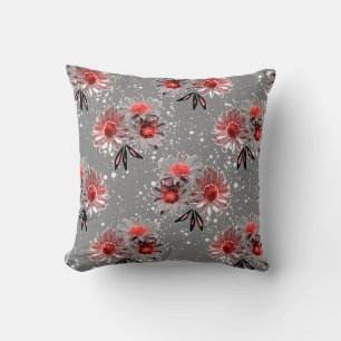 Coussin Fleurs rouges sur gris