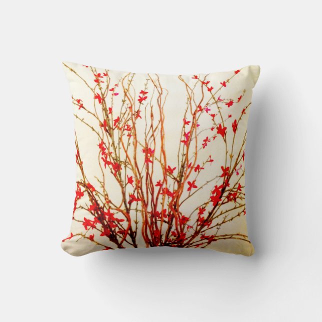 Coussin Fleurs rouges sur le carreau de Tan léger (Recto)