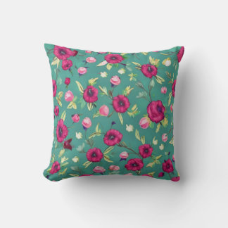 Coussin Fleurs rouges sur un arrière - plan vert