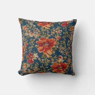 Coussin Fleurs rouges Vintages et Feuilles