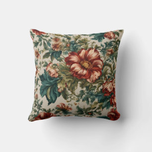 Coussin Fleurs rouges Vintages italiennes opulentes et Feu