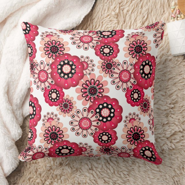 Coussin Fleurs rustique rétro rouge et blanc (Couverture)